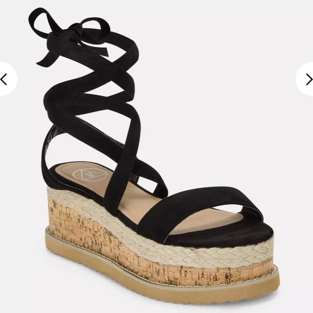 Suede Lace up black platform espadrilles